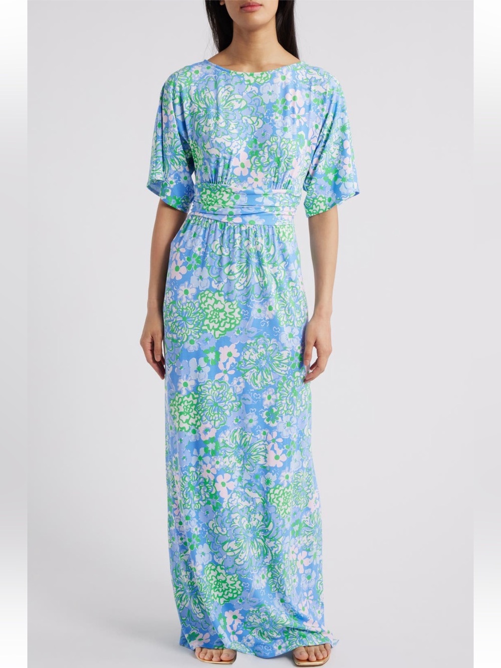 NWT Lilly Pulitzer Parigi Floral Maxi Boatneck Dress in Sunwashed Size M